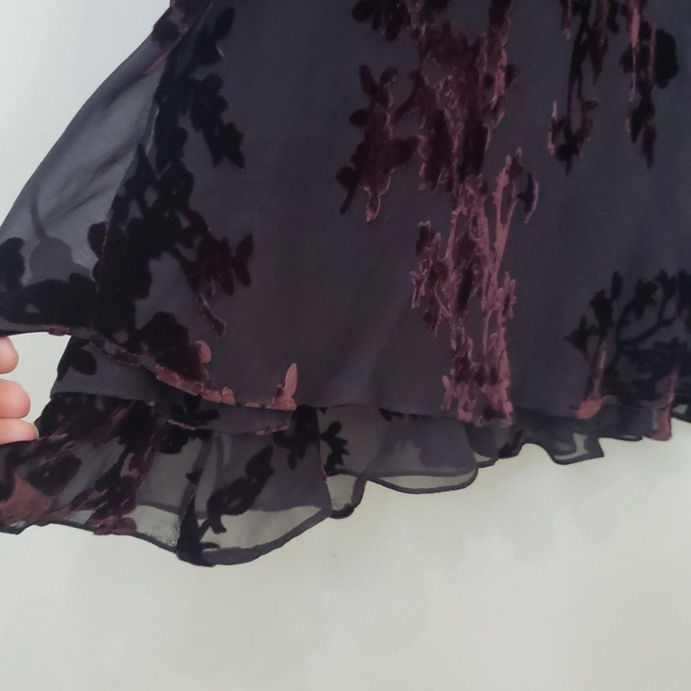 JNY Dress Womens 14 Dark Velvet Burnout Sheer Tiered Whimsigoth Grunge Hoco - Picture 5 of 10